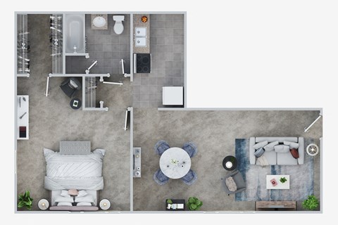Floor plan for 1 bed, 1 bath, 675 sqft